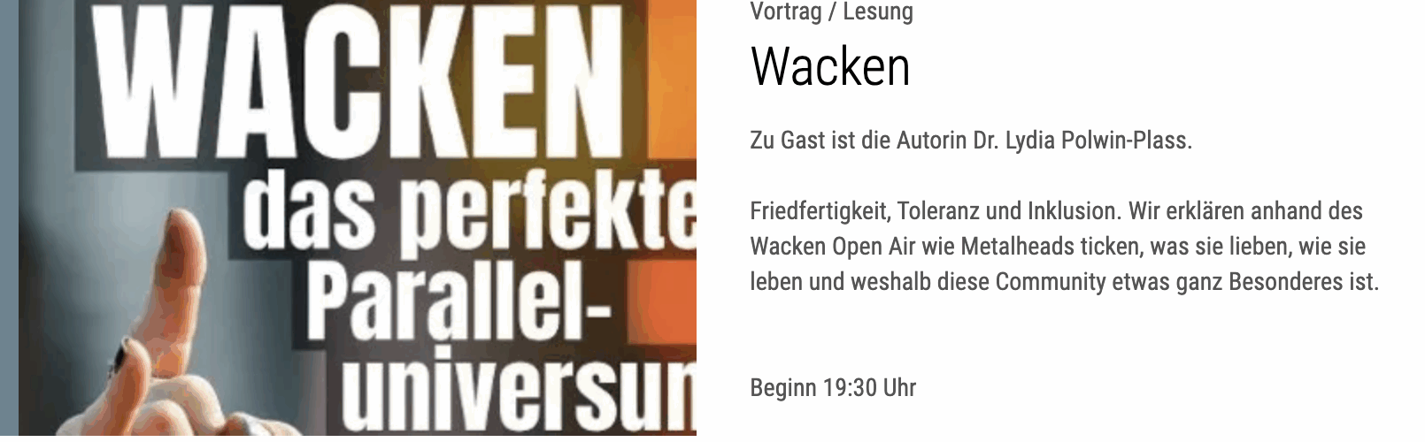 LESUNG in der KRONBERGER BÜCHERSTUBE – WACKEN – das perfekte Paralleluniversum: Was die Gesellschaft von Metalheads lernen kann.
