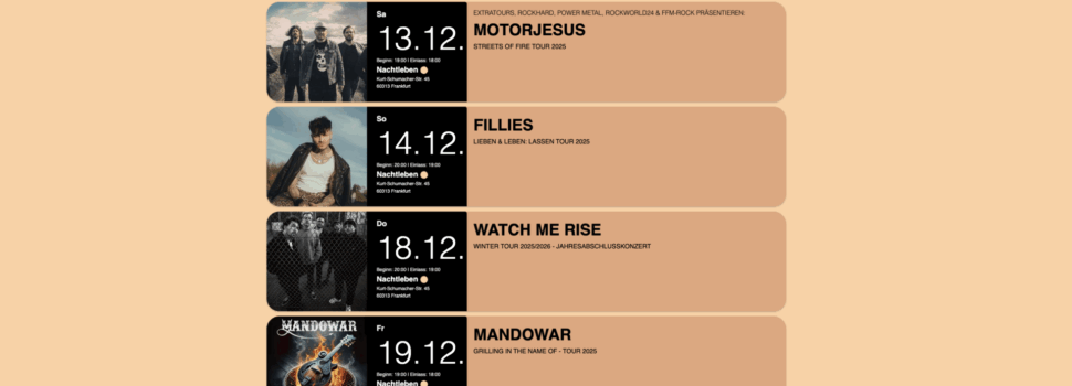 4 Ticket-Verlosungen für das Nachtleben Frankfurt – Motoerjesus, Fillies, Watch me rise und Mandowar